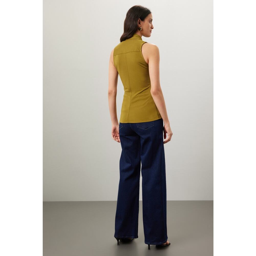 PROENZA SCHOULER WHITE LABEL Army Green Sleeveless Collared Button Front Top XL - Picture 4 of 11